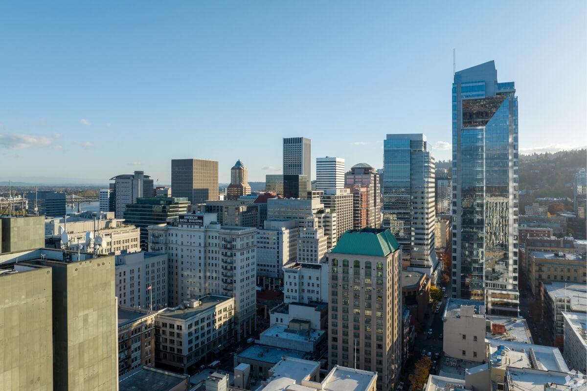 High-rise office buildings in Downtown Portland.