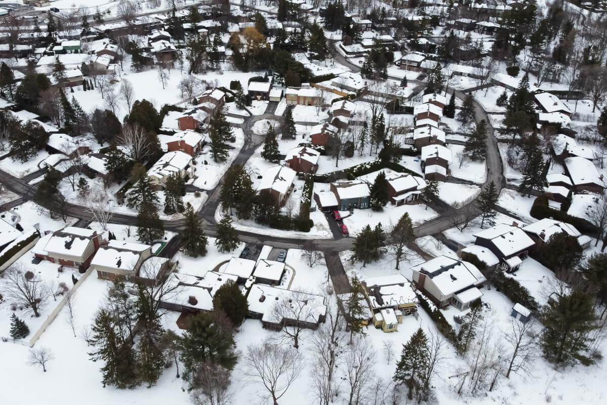 Snow-covered homes in a suburb in Orleans.