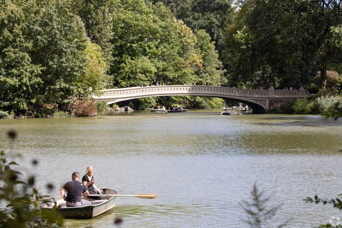 View of lake at Central Park in the Upper West Side of Manhattan