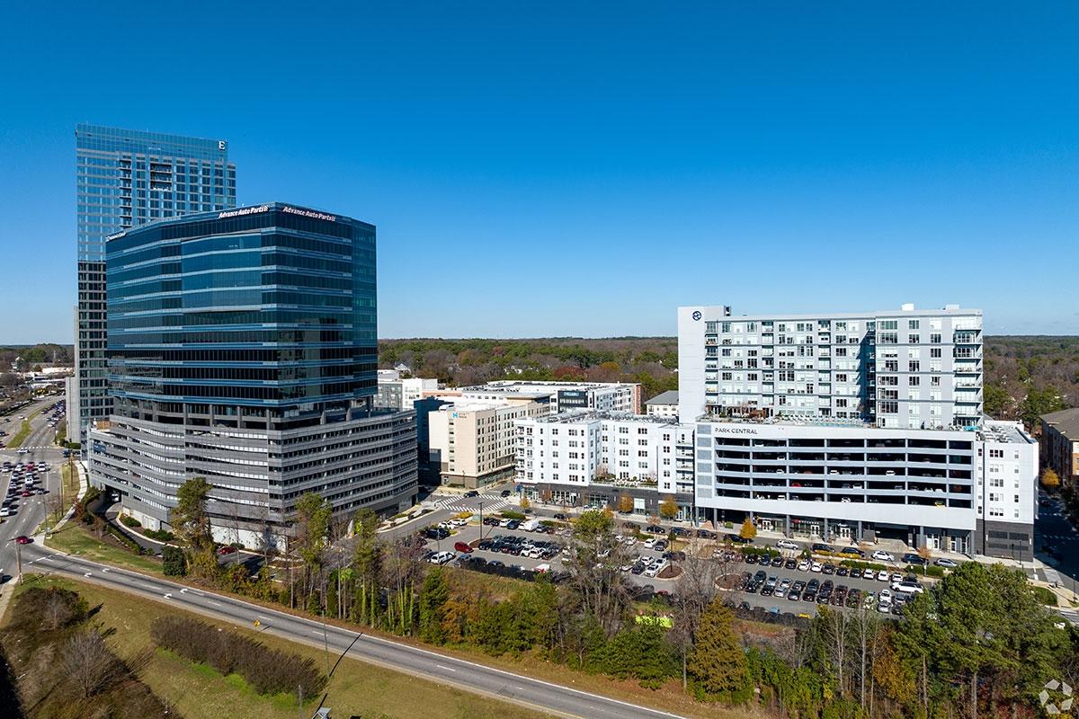 Mid-rise apartment buildings sit in a cluster in North Hills.