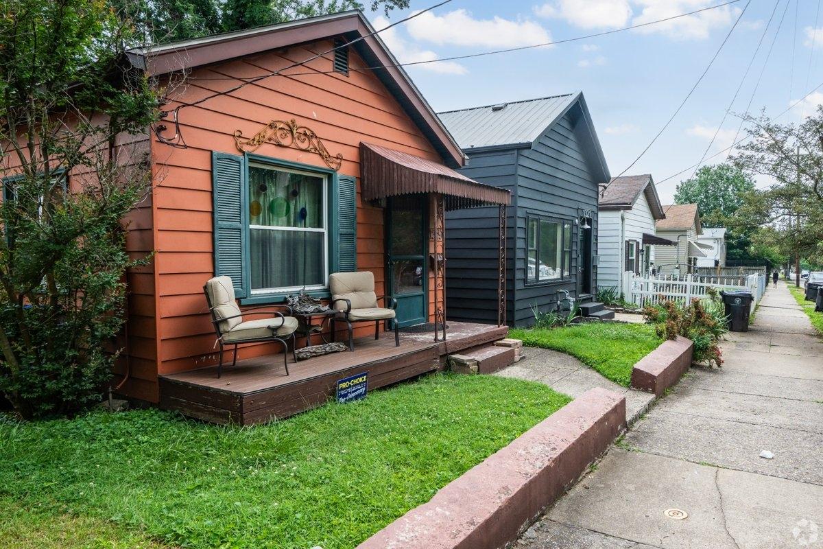 A street of colorful houses in the Irish Hill neighborhood
