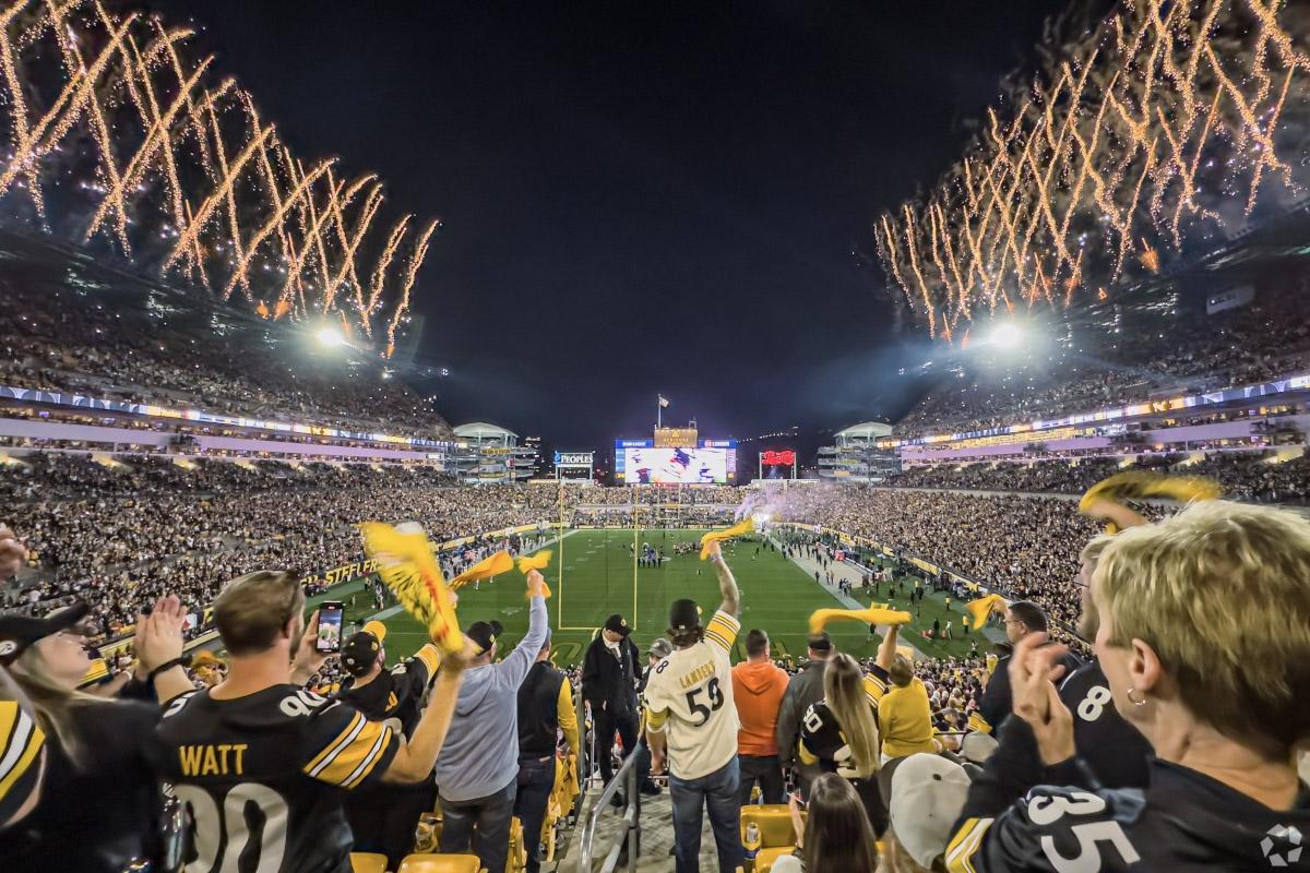 Fans cheer on the Pittsburgh Steelers at Acrisure Stadium.
