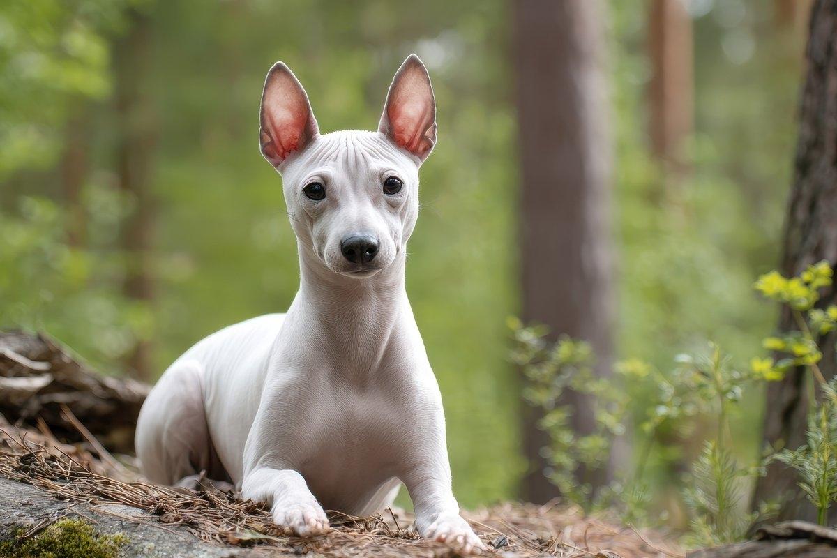 An American Hairless Terrier sitting outside.