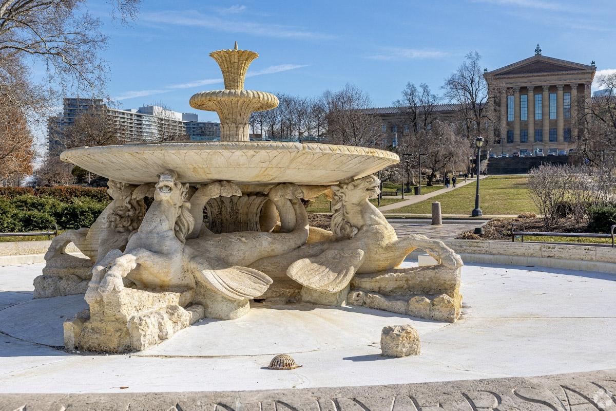 The Fountain of the Sea Horses in front of the Philadelphia Art Museum.