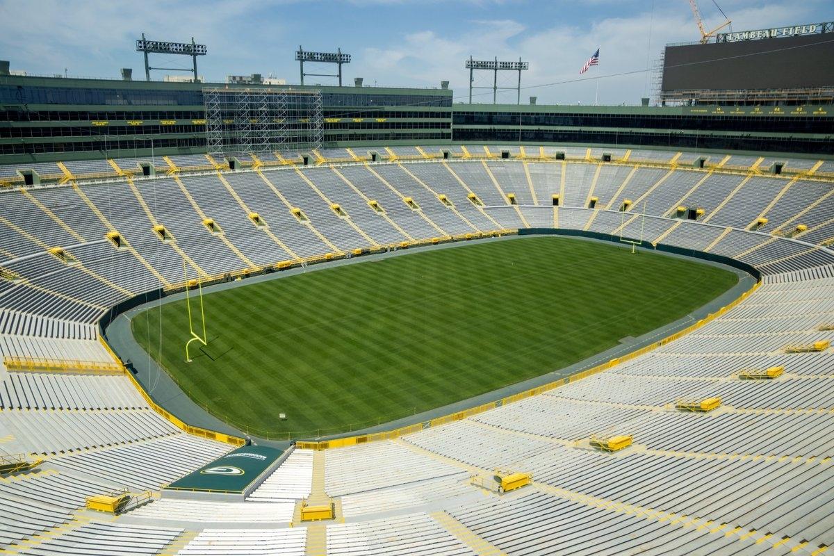 An aerial view of Lambeau Field in Green Bay