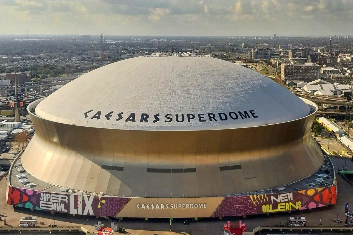 An aerial view of the Superdome in New Orleans