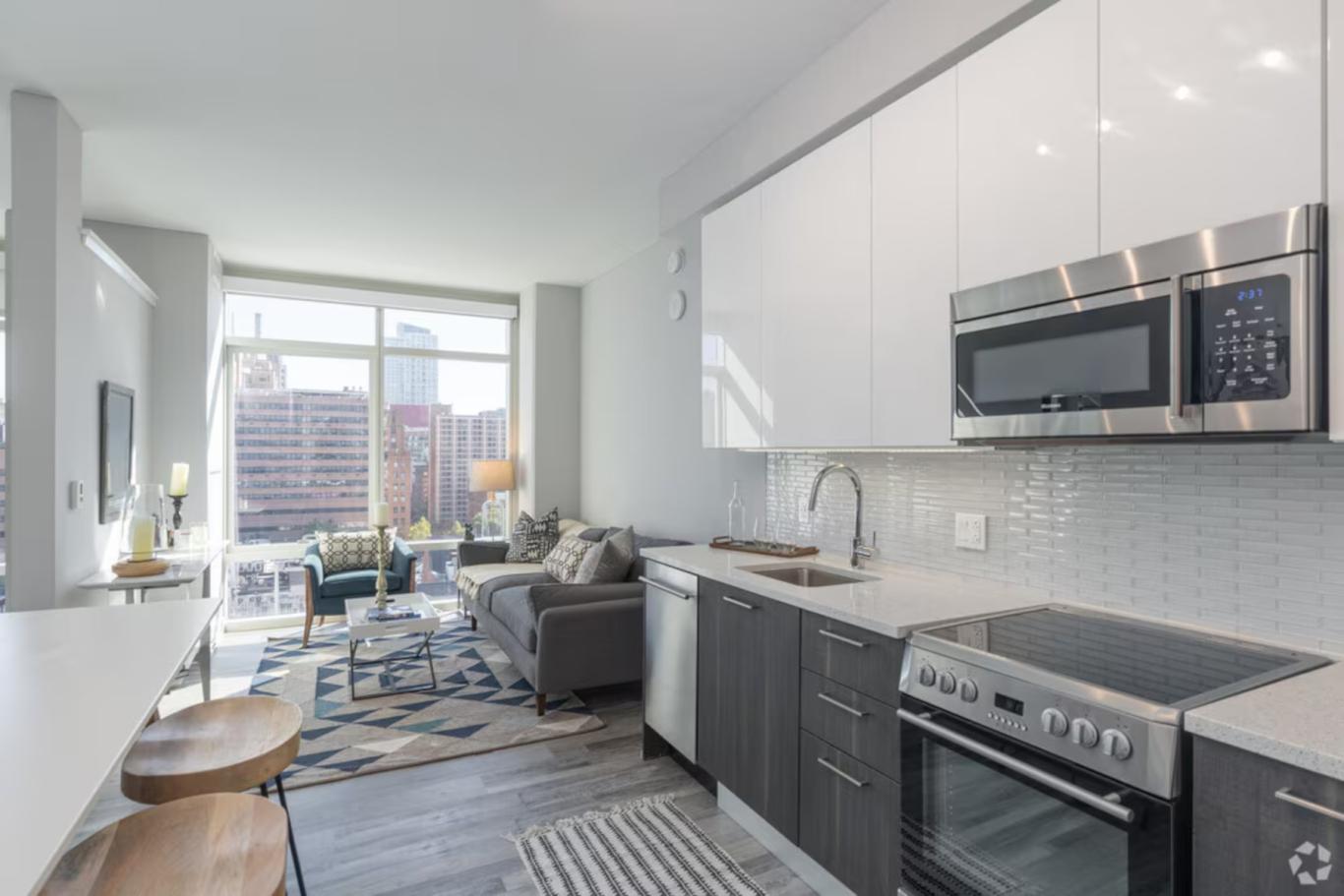 A view of the living area in the 1213 Walnut apartment community.