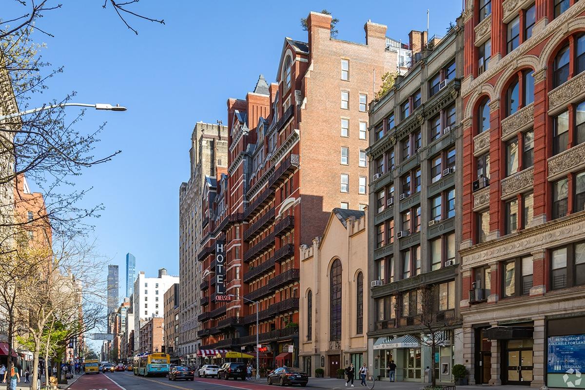 The famous Chelsea Savoy Hotel sits next to apartment buildings in Chelsea.