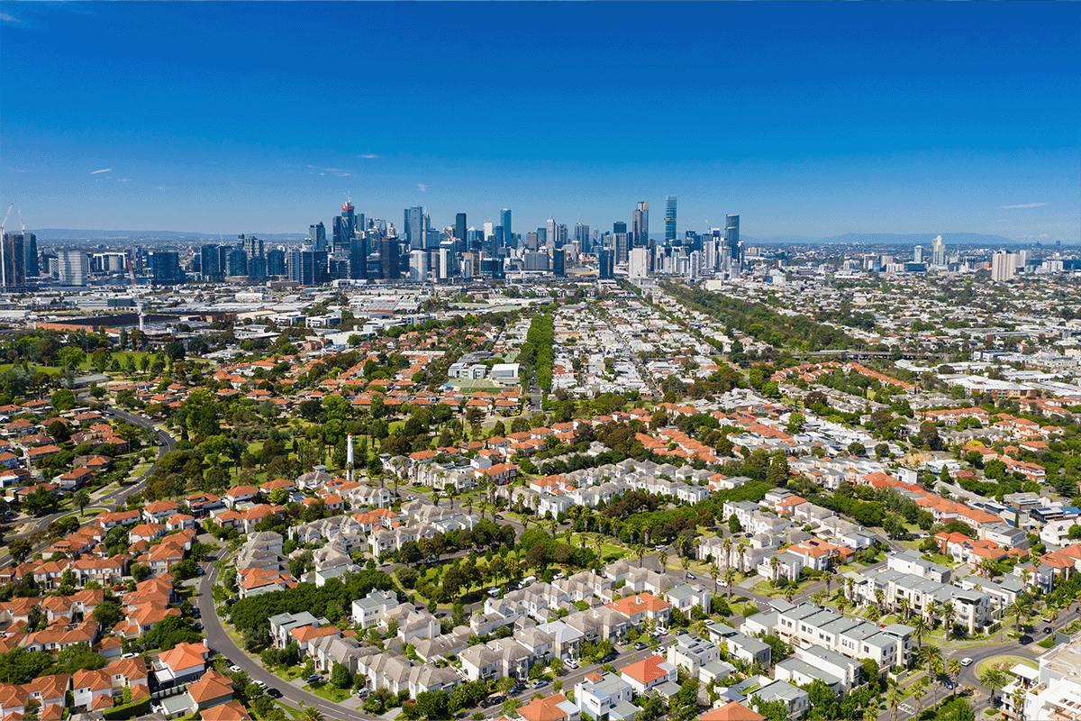 City in backdrop of a suburb