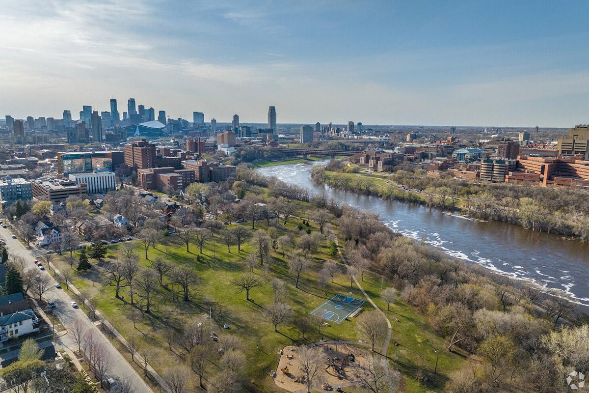 Parks line the Mississippi River in Minneapolis.