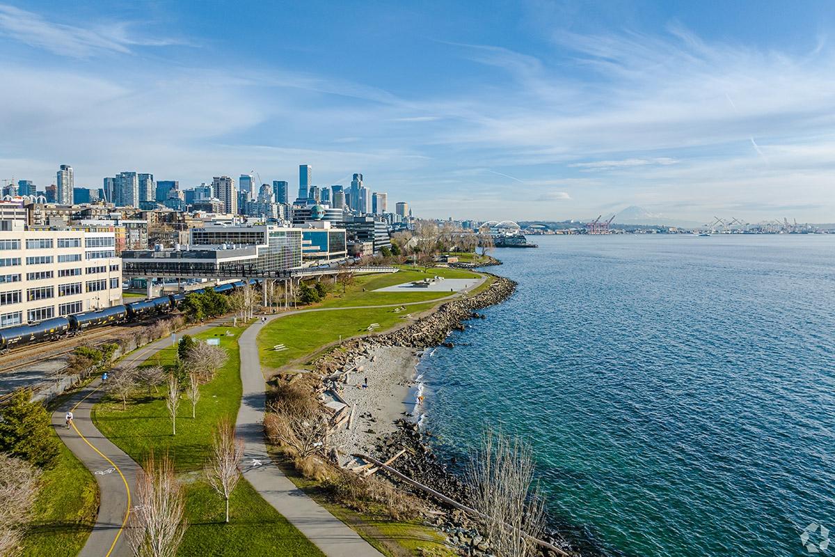 You can see downtown Seattle from Myrtle Edwards Park.