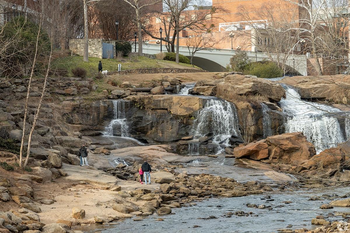 Downtown Greenville is located by Falls Park on the Reedy.