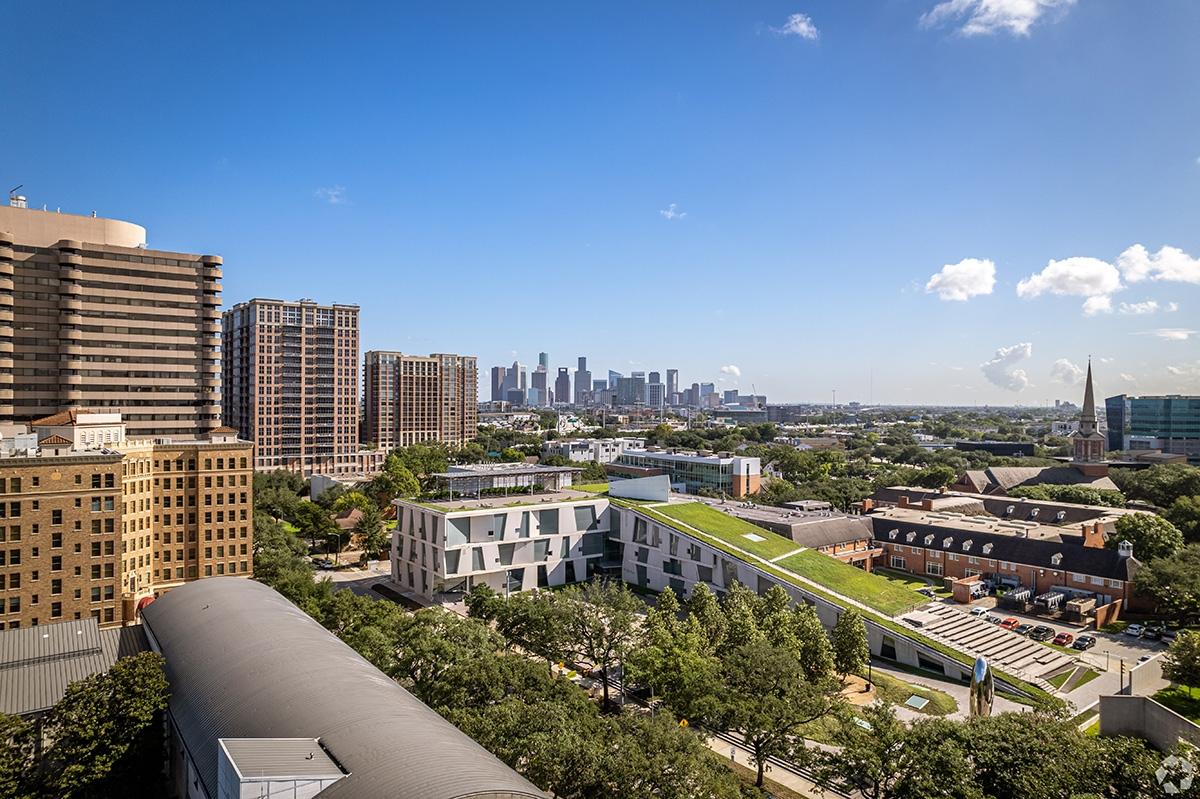 An aerial view of the Museum Park neighborhood in Houston.