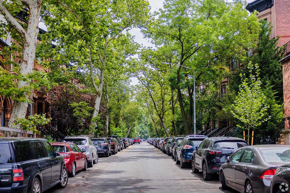 Park Slope is lined with residential homes and tree-lined streets. 