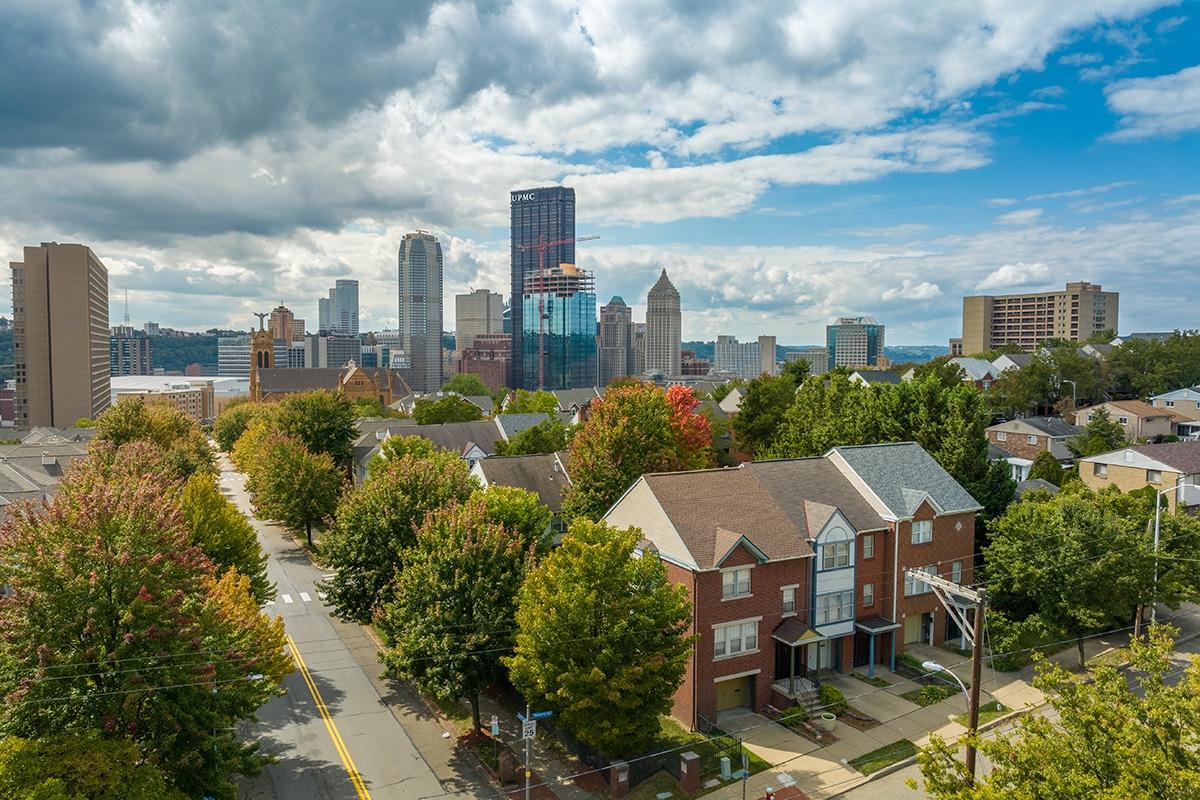 A view of the Pittsburgh skyline from the Crawford Roberts Hill neighborhood.