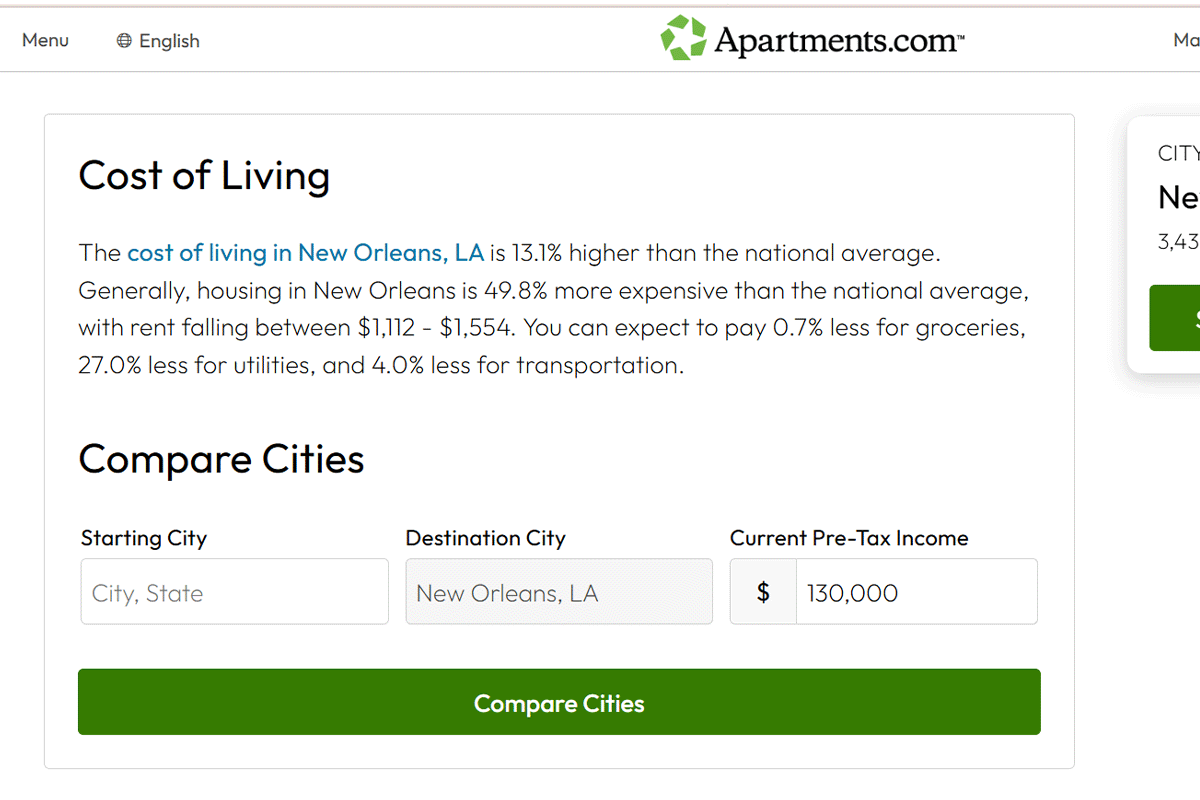 Apartments.com Cost of Living in New Orleans Area Guide