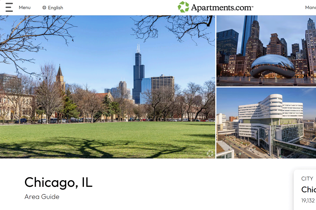 Example of an area guide on Apartments.com_
