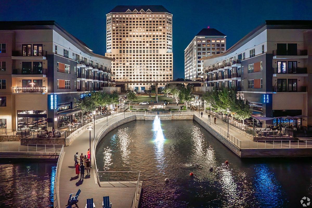 Irving is home to Las Colinas Urban Center, a prominent work-play district in Texas.