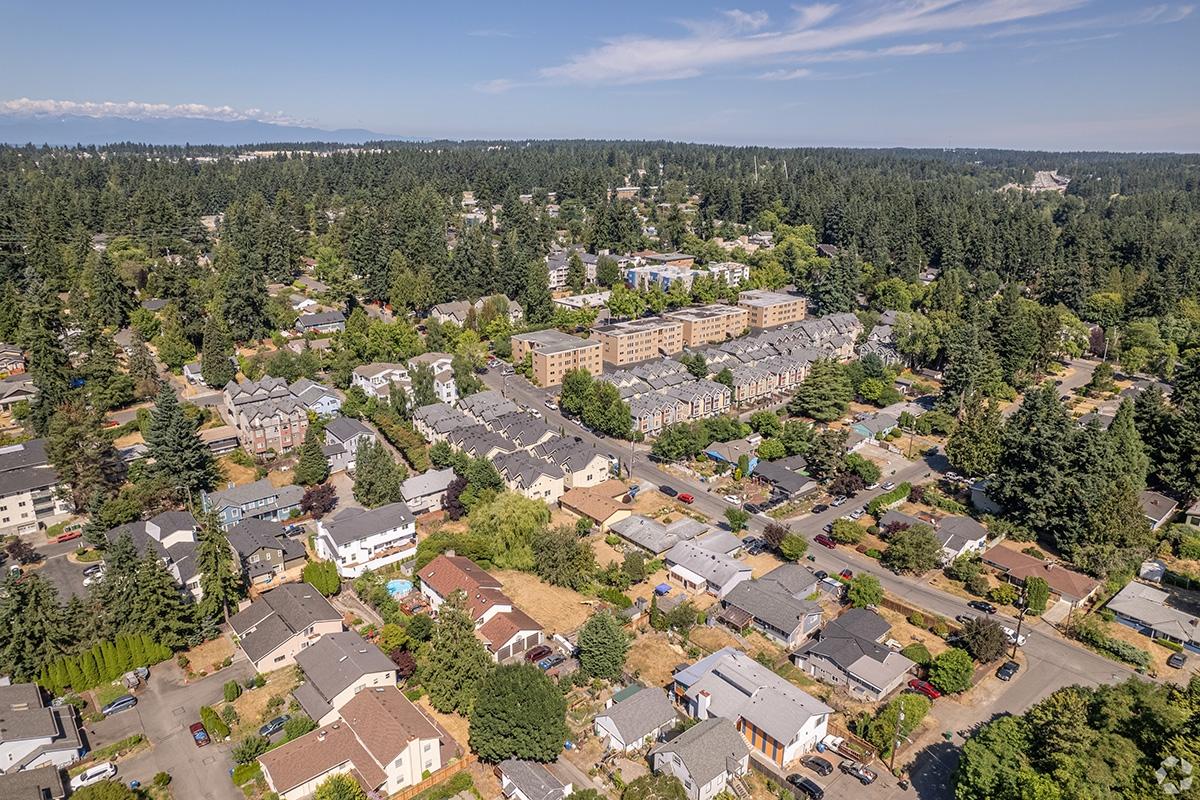 An aerial view of a residential area of the Pinehurst neighborhood in Seattle.