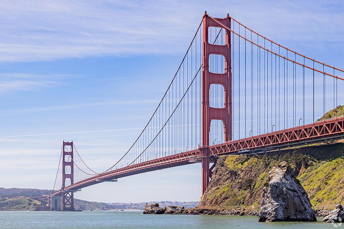 San Francisco's iconic Golden Gate Bridge.