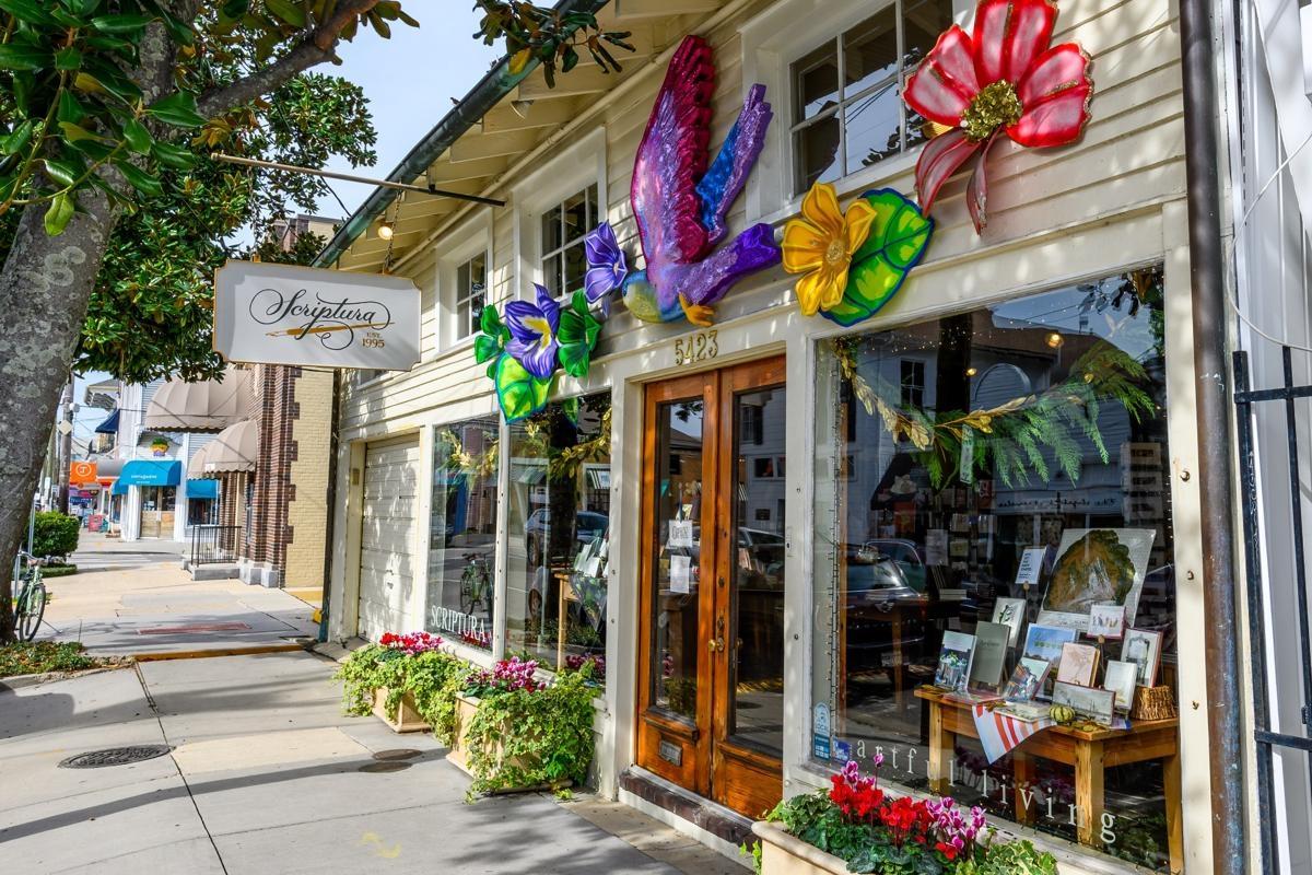 A street of colorful shops in the Uptown neighborhood in New Orleans