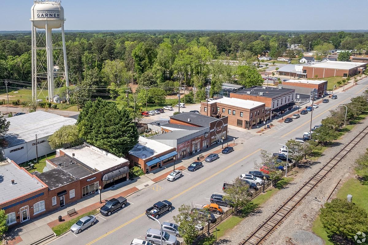 Main Street in Garner runs right next to the railroad tracks.