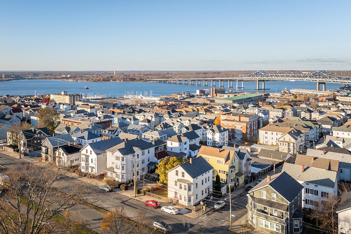 Fall River has classic New England charm with colonial-style homes along the water.