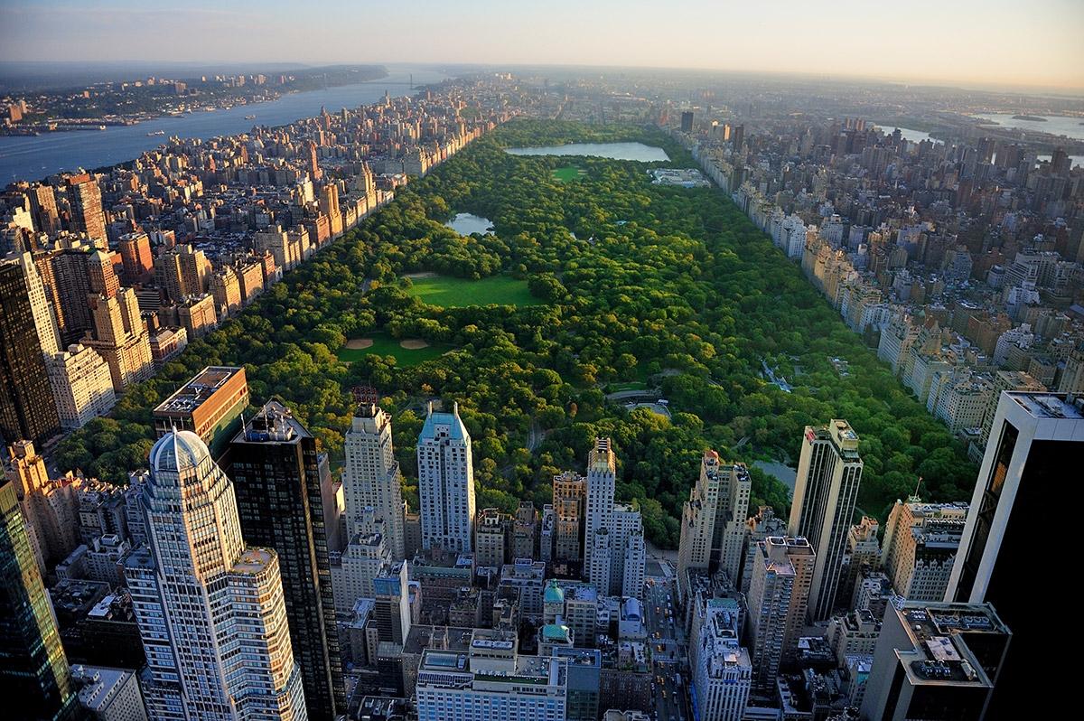 Central Park stretches far out as it's surrounded by skyscrapers and high-rises in New York.
