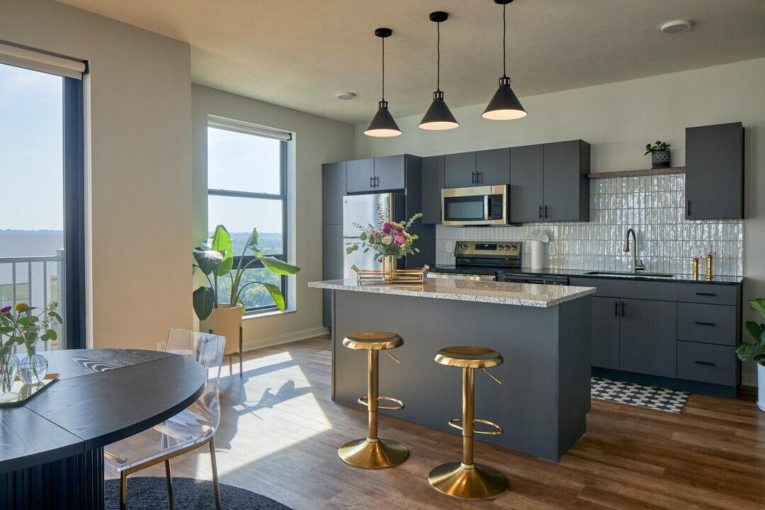 A classic Omaha luxury apartment has been renovated with modern finishes and furniture.