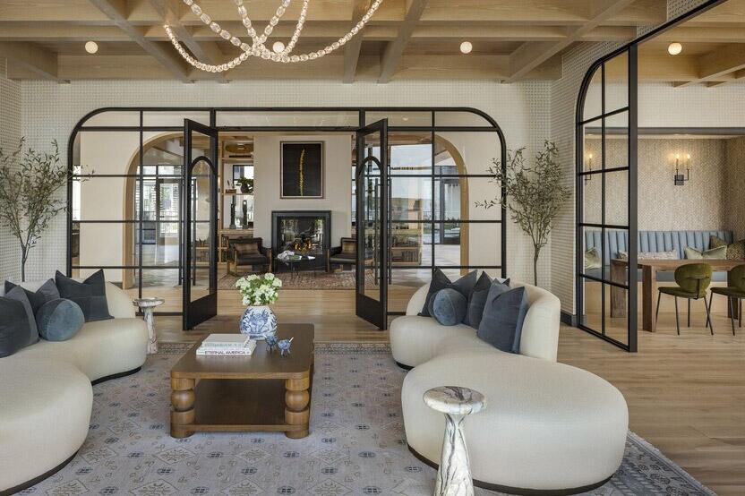 Modern lounge and community room of a luxury apartment for residents.