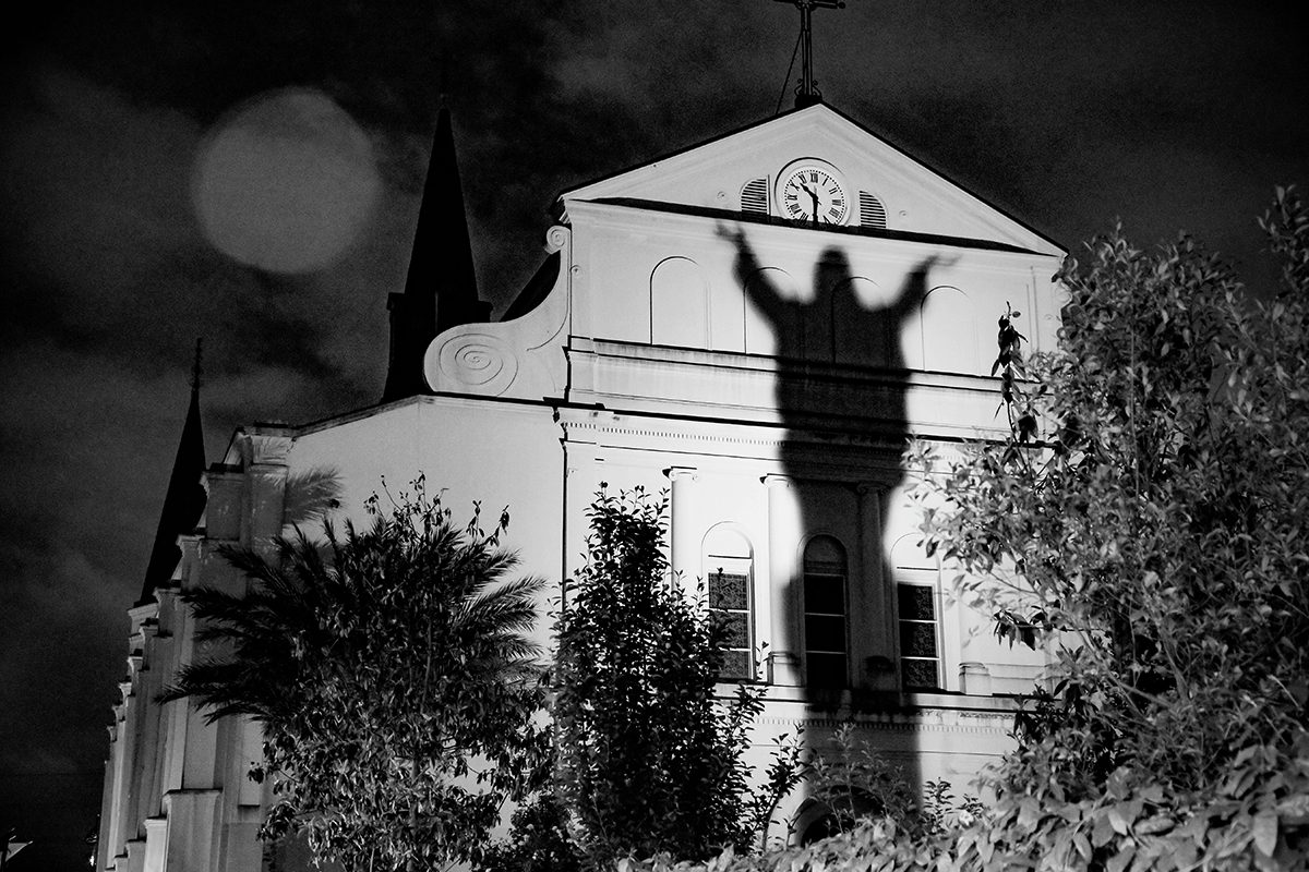 Shadow Against the St. Louis Cathedral in New Orleans, Louisiana