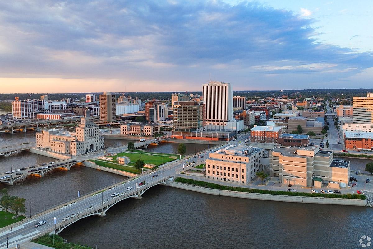 Cedar Rapids' skyline glows during the evening.