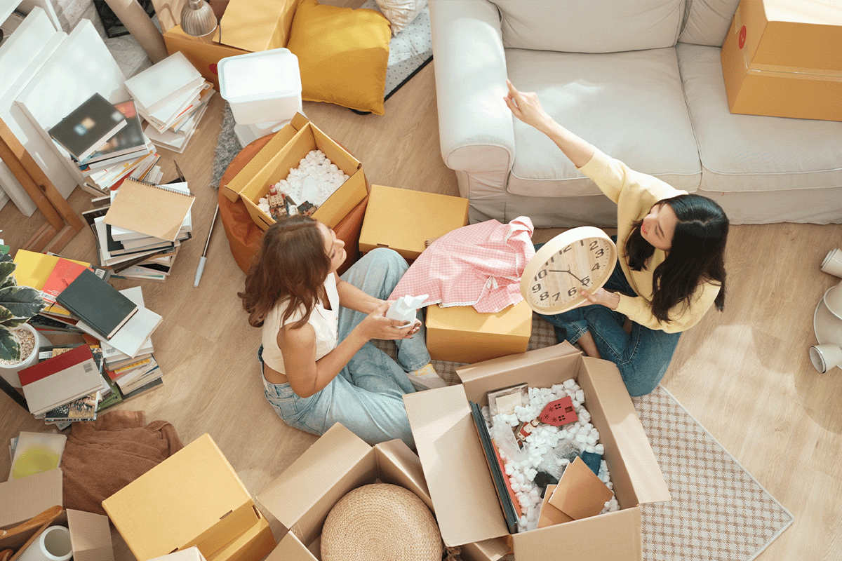 Renters deciding where to place unpacked items