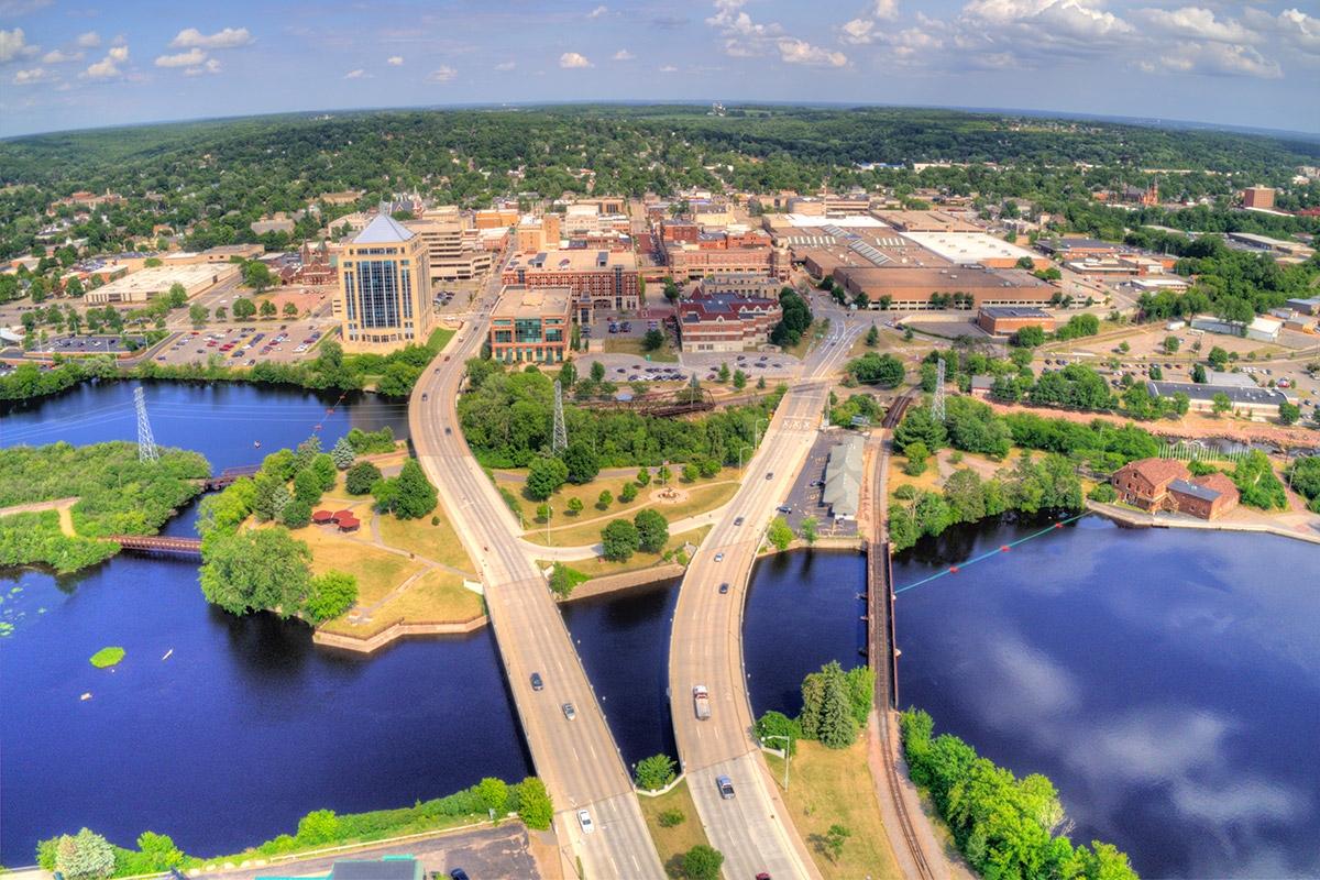 The Wisconsin River runs right next to Downtown Wausau.