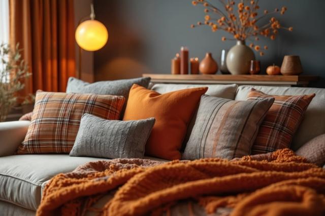 Apartment living room with fall accents and decor