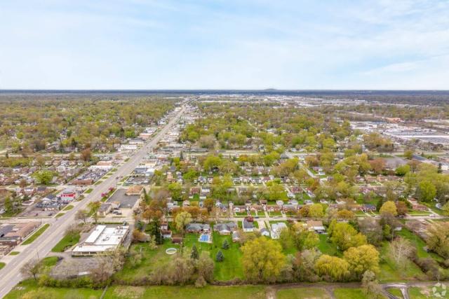 An aerial view of Redford Township, MI, where rent has increased by 17.7% since last year.