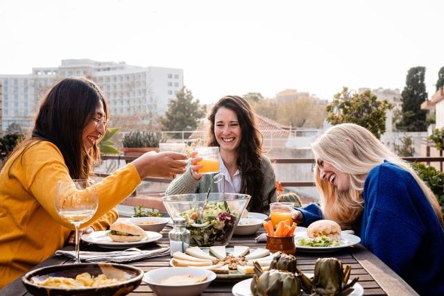 Renter hosting on their patio during the spring. 