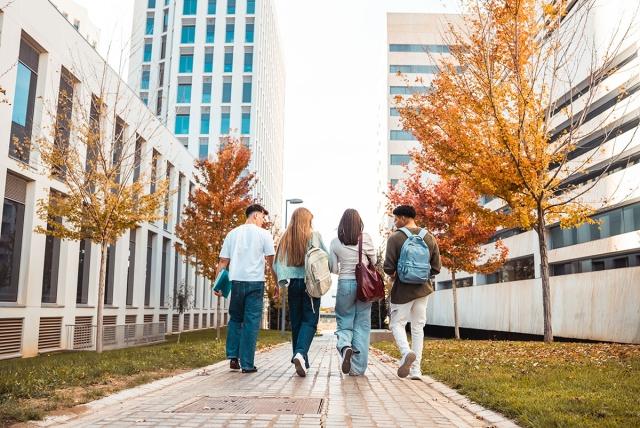 Students walking around campus.