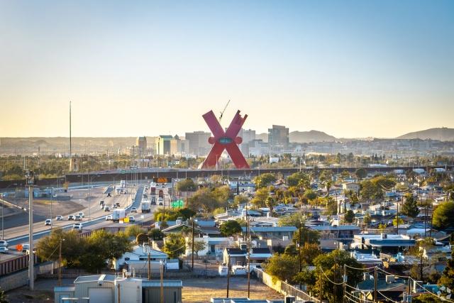 The iconic skyline of El Paso rises over its suburbs.