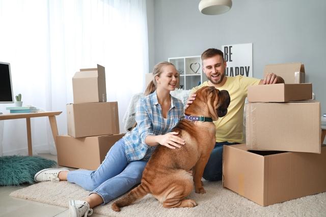 Renters getting ready to move with their pet dog.
