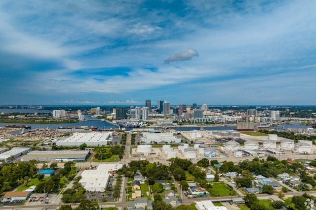 Tampa port and Downtown Tampa sprawl out over the land.