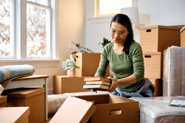 Tenant packing to move into their first apartment. 