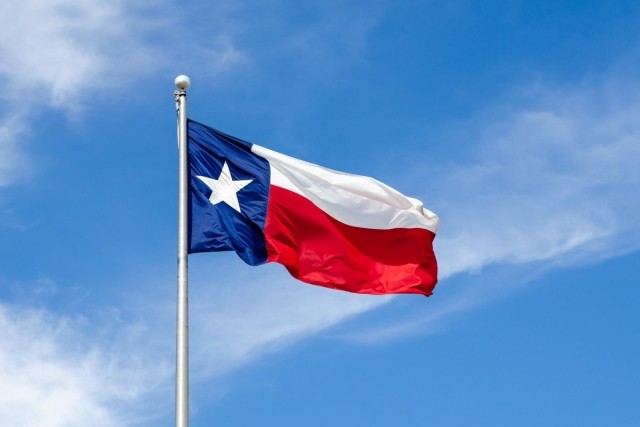 The State Flag of Texas Flying High in the Sky