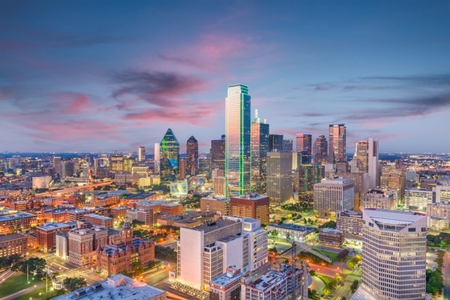 Evening view of the Dallas skyline.