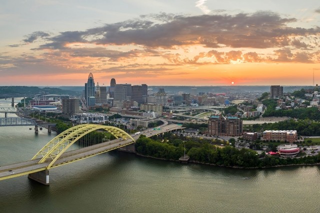 Bridges over the Ohio River leading to Cincinnati, OH.