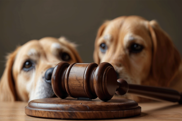 Dogs in Court in Front of Gavel