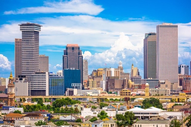A bright skyline view of Downtown New Orleans