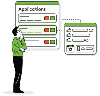 An illustration of a man looking at details of a renter application.
