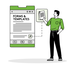 A man standing proudly beside his downloadable landlord template