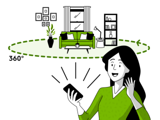 A custom image of a woman greatly enjoying the new Matterport feature